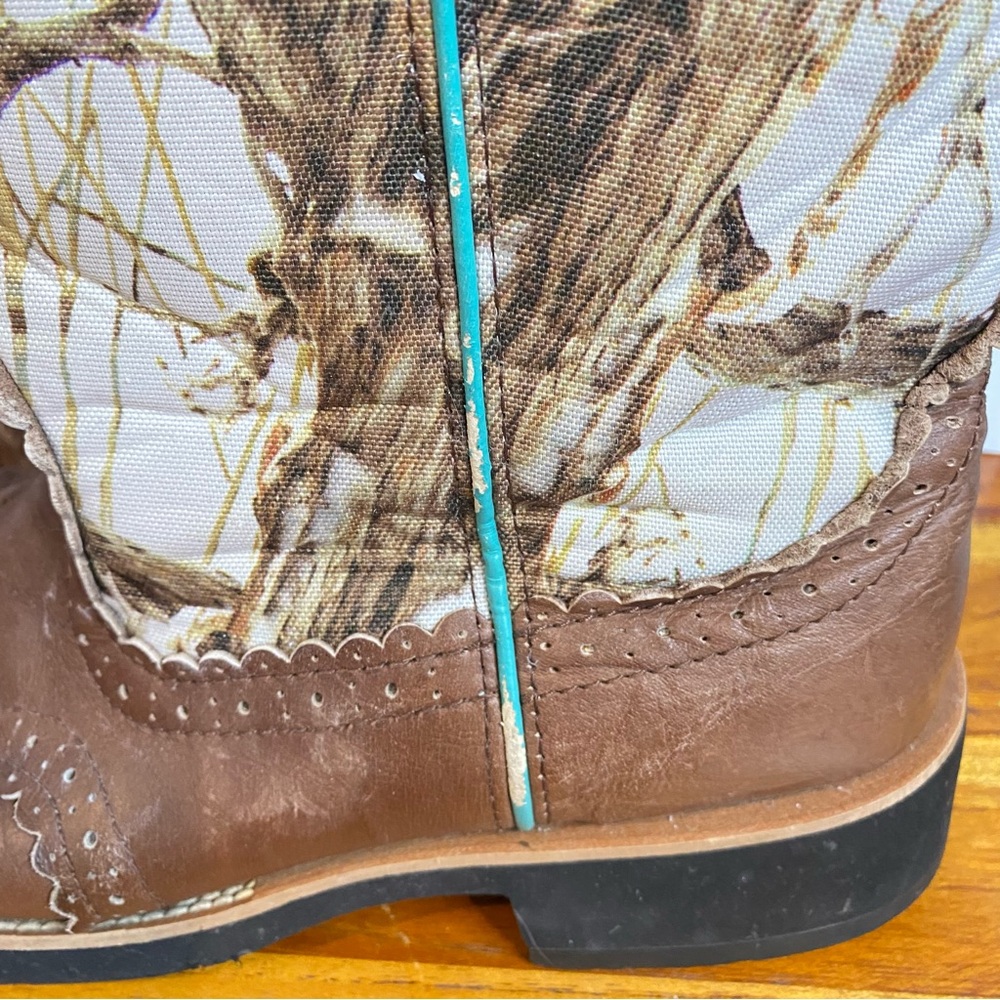 ARIAT Women 11B True Timber Snow Camo Brown Leather Shortie Cowboy Boots Fatbaby - Picture 6 of 9
